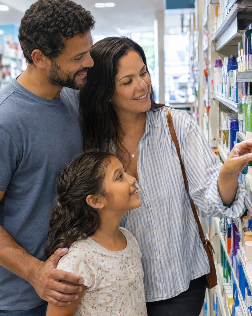 Família brasileira aproveitando descontos em produtos
